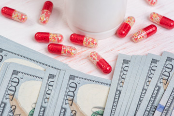 Pills and money. Health care concept