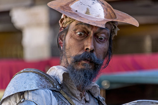 Man dressed as the character of Don Quixote, who starred in one of the most famous novels of Miguel de Cervantes