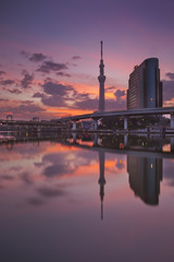 Tokyo Sky Tree and Sumida River, Tokyo, Japan at sunrise