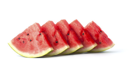 Five slices of watermelon on a white background..