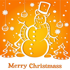 Merry Christmas applique card with snowman and Christmas tree