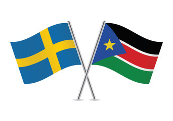 South Sudan and Sweden flags. Vector illustration.