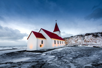 Old red wooden church, Vik, Iceland