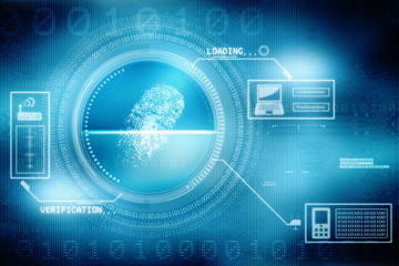 Abstract technology background.Security system concept with fingerprint Letter P sign