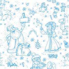 Christmas seamless pattern with Santa Claus doodle