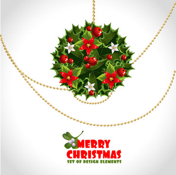 Merry Christmas card with decorations