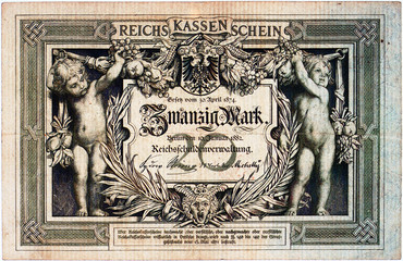 Historische Banknote, 10. Januar 1882, Zwanzig Mark, Deutschland 