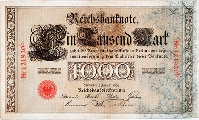Historische Banknote, 2. Januar 1884, Tausend Mark, Deutschland 