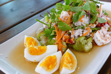 spicy salad mixing of grilled eggplant, minced pork