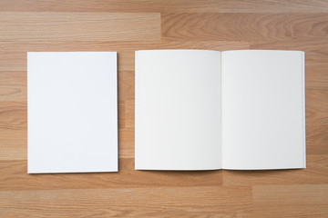 Blank catalog, magazines,book mock up on wood background