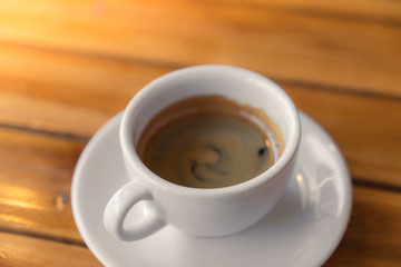 Espresso Coffee cup on wood table