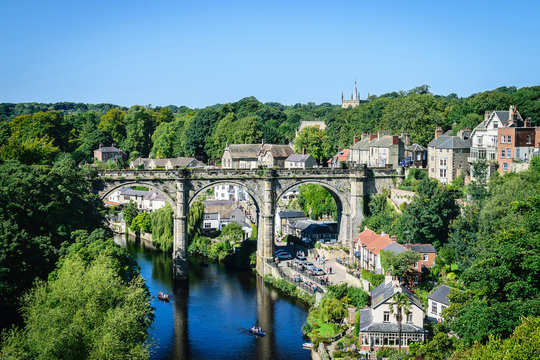 View of Railway viaduct over the River Nidd, Knaresborough, North Yorkshire, UK