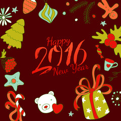 Doodle and calligraphy 2016 year dark card design