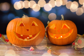 close up of pumpkins on table