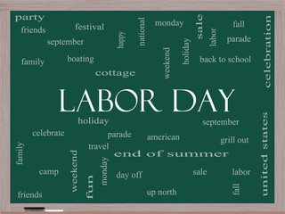 Labor Day Word Cloud Concept on a Blackboard