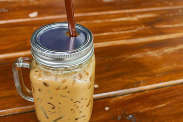 iced cappuccino coffee in glass jug