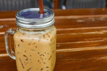 iced cappuccino coffee in glass jug