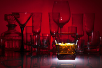 alcoholic drink on red background