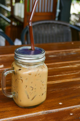 iced cappuccino coffee in glass jug