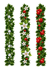 Green Christmas garlands of holly and mistletoe
