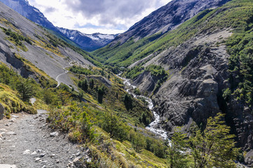Fototapeta premium Mountain stream, Torres del Paine National Park, Chile
