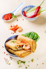 Spring rolls with vegetables and shrimps