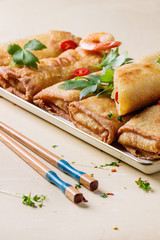 Spring rolls with vegetables and shrimps