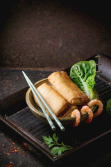 Spring rolls with vegetables and shrimps