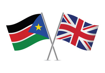 South Sudan and Britain flags. Vector illustration.