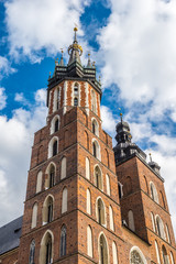 Spires of St Mary church in Krakow, Poland