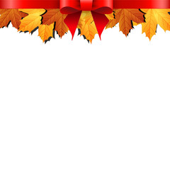 Autumn leaves decorated with red bow