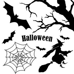 Fototapeta premium Set of halloween silhouette on white background
