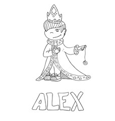 The simple outline drawing for coloring with the image of children of different name characters and education on the white background