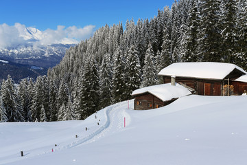 Fototapeta na wymiar Berghof im Winter