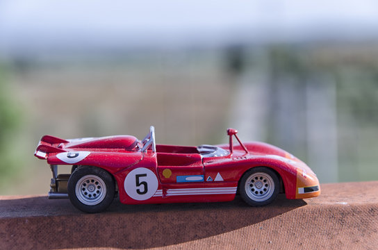 Model of a old racing car in the sun