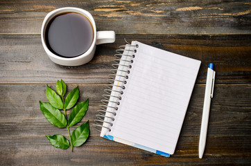 Coffee and notebook in the morning