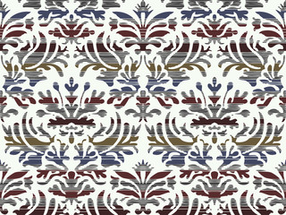 Hand drawn seamless stylized foliage striped damask background