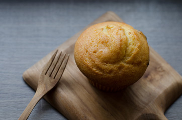 Banana cake on table with fork.
