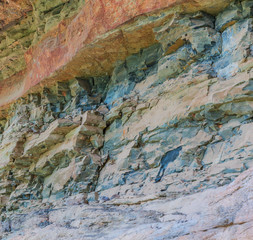 Ancient human art at Pha Taem prehistoric cliff inUbonr Ratchathani province of Thailand