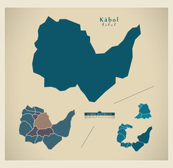 Modern Map - Kabul with districts AF