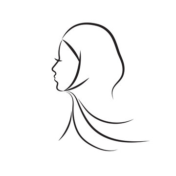 Beautiful Arabic Muslim Woman Outline Style, Vector