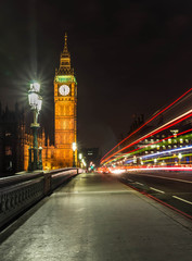 Big Ben, Westminster bridge and river Thames in night, London, UK.