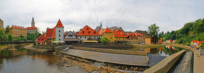 Hydrotechnical dam on the river Vltava in Cesky Krumlov