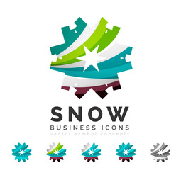 Set of abstract colorful snowflake logo icons, winter concepts