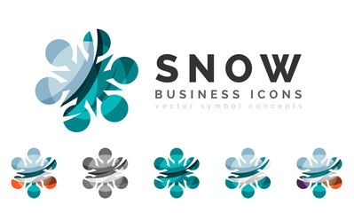 Set of abstract colorful snowflake logo icons, winter concepts