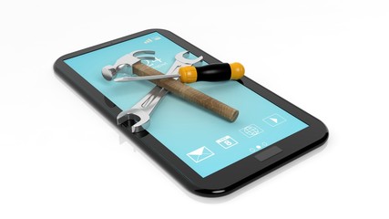 Tools on tablet,isolated on white background