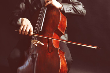 Man playing on cello on dark background © Africa Studio