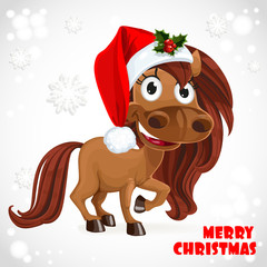 Obraz premium Cute Santa Horse on Christmas card