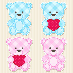 Teddy bears in blue and pink colors