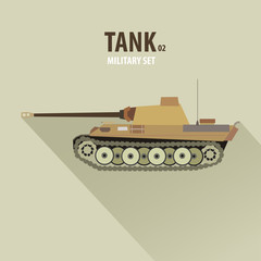 Battle Tank in Side View, military vector illustration, flat design